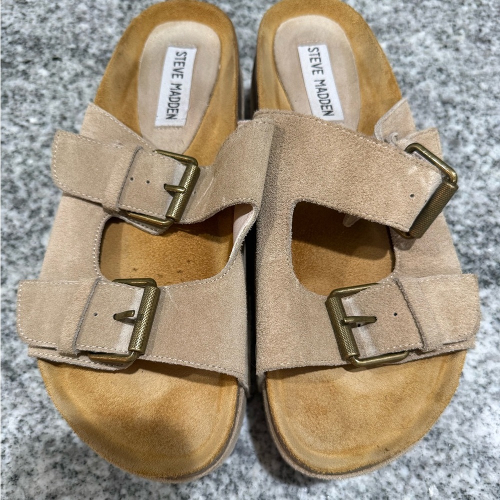 Steve Madden Kali Beige Suede Buckle Sandals